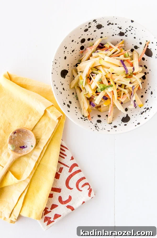 A sweet and crunchy apple coleslaw recipe, for lunches and side dish dinners.