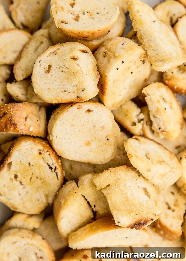 detail of homemade bagel chips, in small slices with everything seasoning