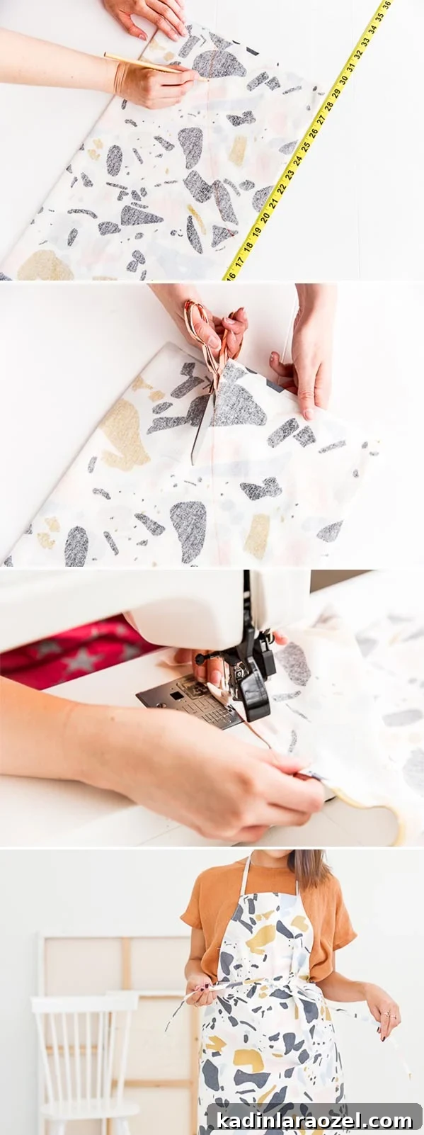 Step by step photos for how to sew an apron in 10 minutes.