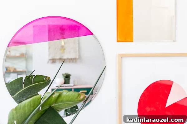 Closeup of transparent color blocked mirror project