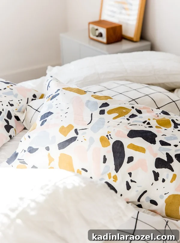 Pattern pillowcases, using literally any fabric (including yardage from a fabric shower curtain)