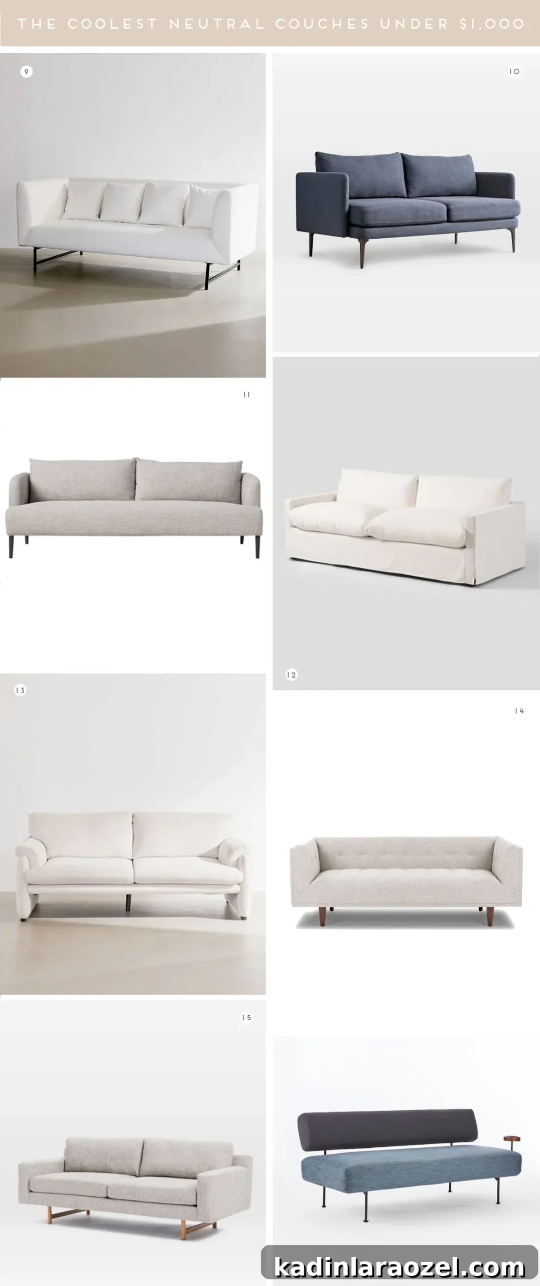 Stylish Modern Sofas Under $1,000: 16 Top Picks for Your Living Room 4 A roundup of the most stylish, modern sofas and coolest couches under $1,000. In white, cream, grey, and blue.
