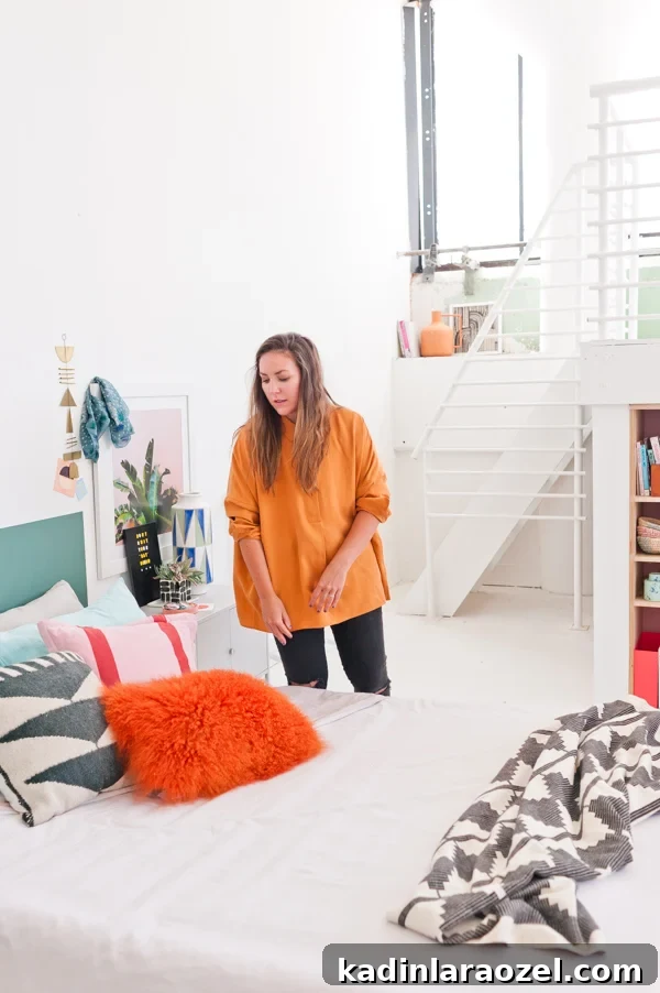 One-Hour DIY Headboard Project: Stylish Design You Can Build Now 19 An artsy loft bedroom - styled by Brittni Mehlhoff of Paper & Stitch