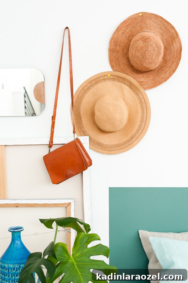 One-Hour DIY Headboard Project: Stylish Design You Can Build Now 20 Hang hats and purses on the wall as decoration