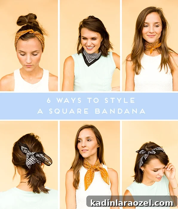 This image shows six girls, wearing a scarf in different ways, on yellow background.
