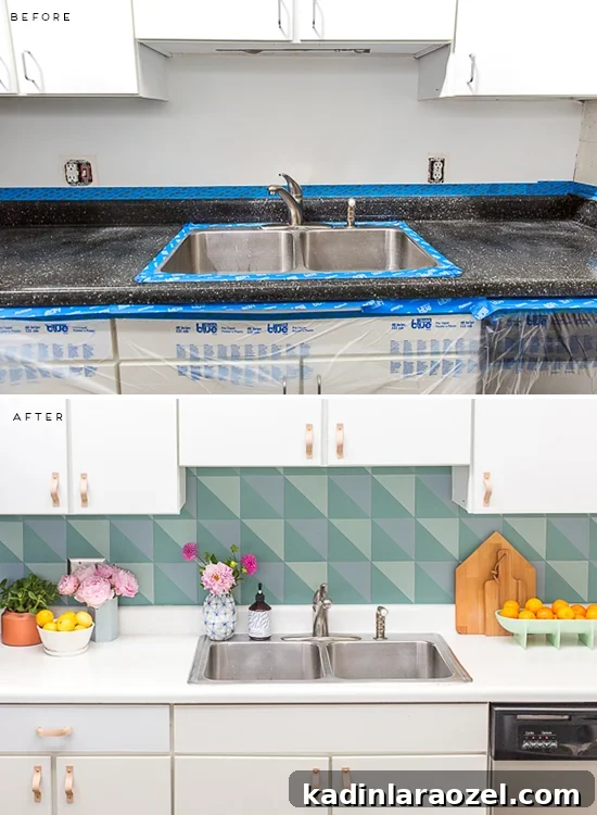 Resurface Laminate Countertops Yourself for Under $50 9 Before and after photos of resurfacing laminate countertop from dark black to light and bright white (for under $50)