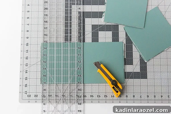 Cut the tiles into 6 inch squares, to be used for the next step in the DIY budget backsplash.