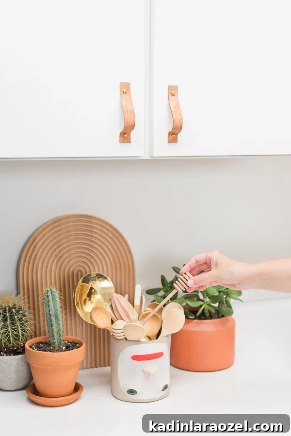 Make Leather Drawer Pulls: Step-by-Step Push-and-Pull Guide 5 Update your kitchen with these easy (and affordable) DIY leather cabinet pulls. Adds an earthy modern touch in minutes. #kitchendiy #kitchen #minimalkitchen #diy
