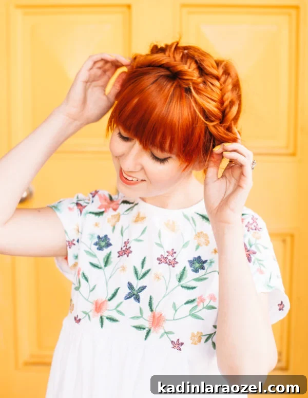 Messy fishtail milkmaid braids
