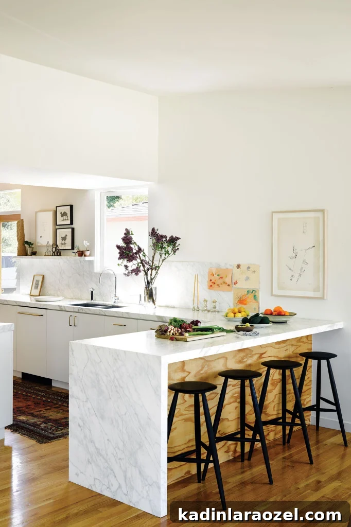 Waterfall carrara marble countertop