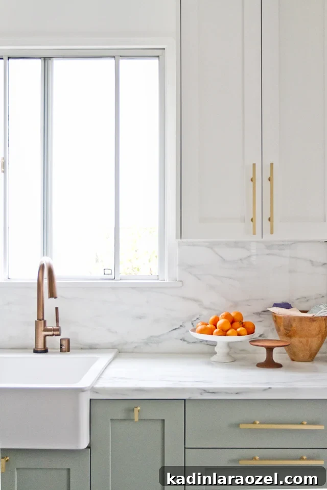 Calacatta marble and brass pulls