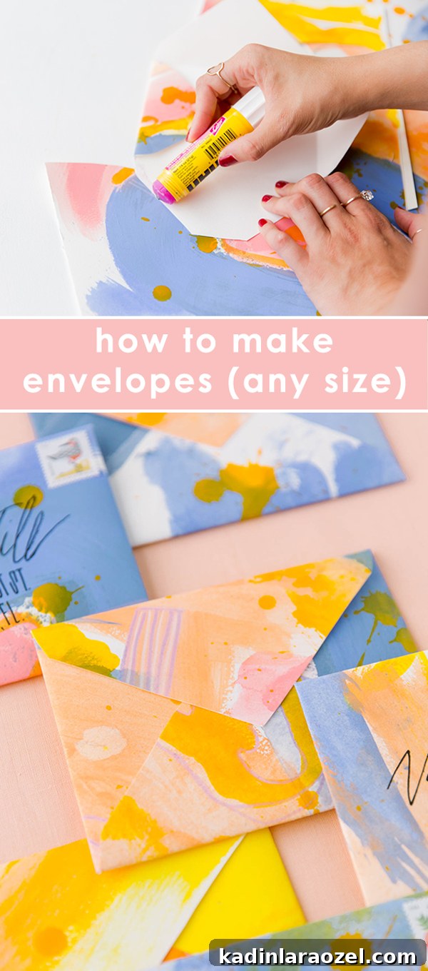 DIY Painted Envelopes: Step-by-Step Guide to Stylish Mailables 7 Glueing envelopes together and closeup of completed handmade envelopes