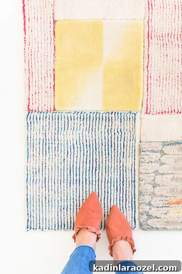 Large patchwork rug in a room
