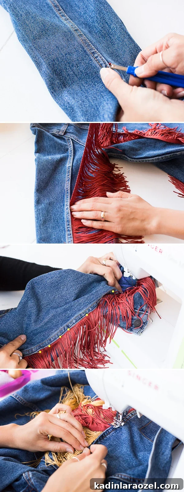 steps for how to add fringe to a jean jacket
