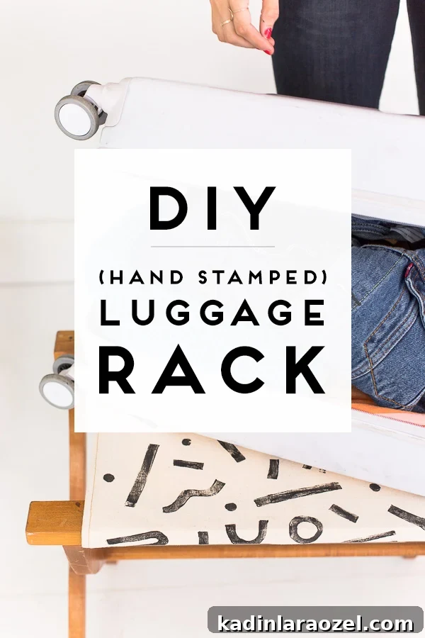 DIY Wooden Luggage Rack and Step-by-Step Fabric Block Printing Guide 2 Make this DIY luggage rack! It's handsewn, handstamped, and the perfect place for guests to put their suitcase when they come to visit! #diy #tutorial #luggage #luggagerack #handstamped