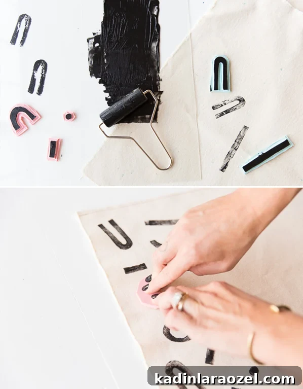 DIY Wooden Luggage Rack and Step-by-Step Fabric Block Printing Guide 5 Learn how to block print any design on fabric with this easy to follow tutorial. #diy #tutorial #blockprinting #blockprint #linoblock #handstamped
