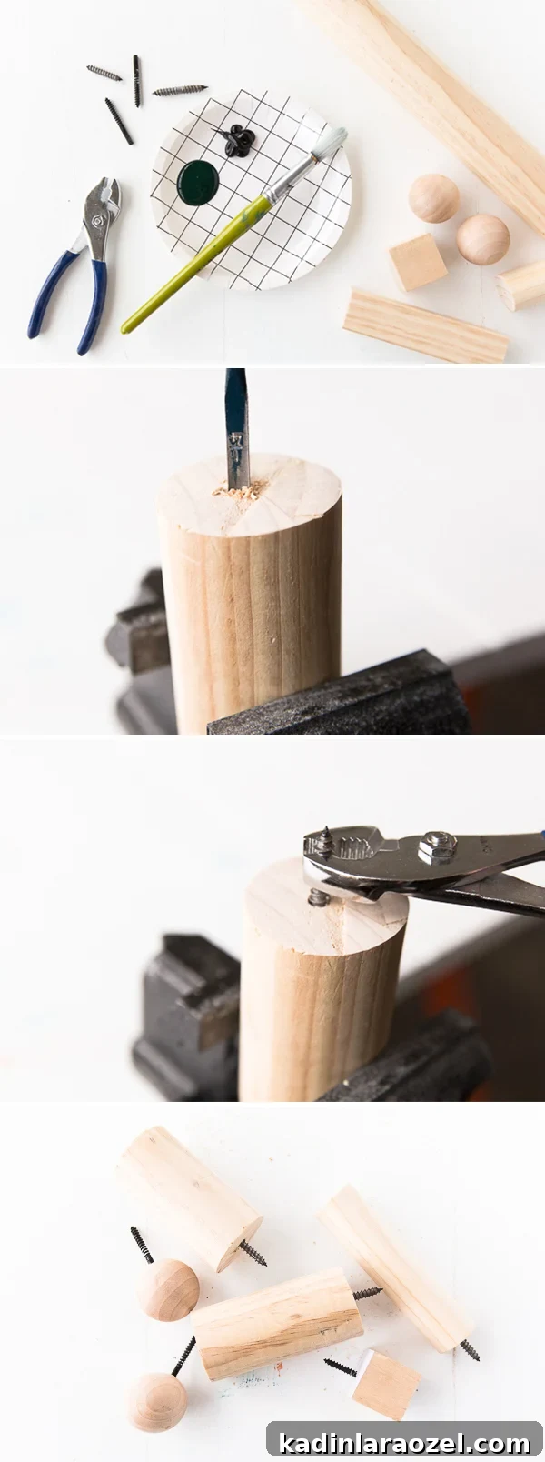 Wooden DIY wall hooks for entryway organization