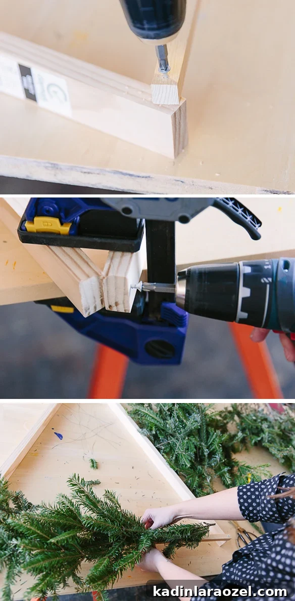 How to Make a Giant DIY Wreath (over 3 ft tall) Shaped Like a Triangle for Winter and/or Christmas. #holiday #christmas #wreath #flowers #floralwreath