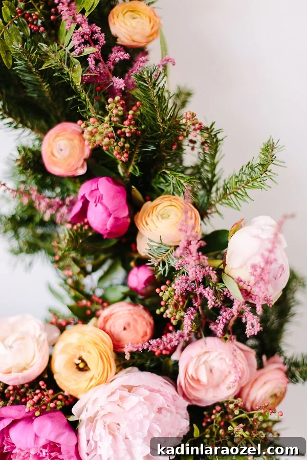 How to Make a Giant DIY Wreath (over 3 ft tall) Shaped Like a Triangle for Winter and/or Christmas. #holiday #christmas #wreath #flowers #floralwreath