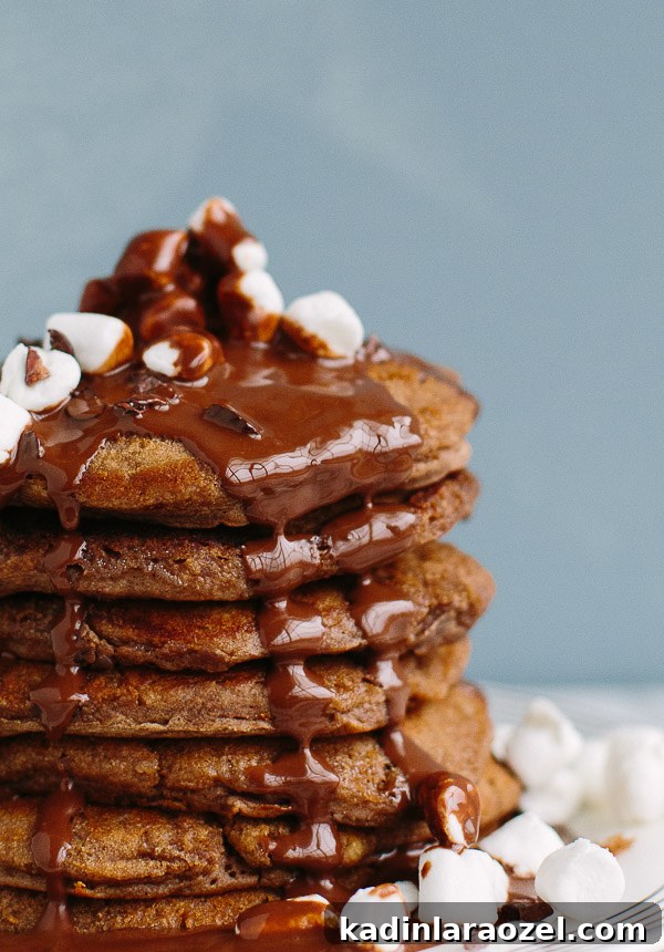 Plate of Hot Chocolate Pancakes with marshmallows