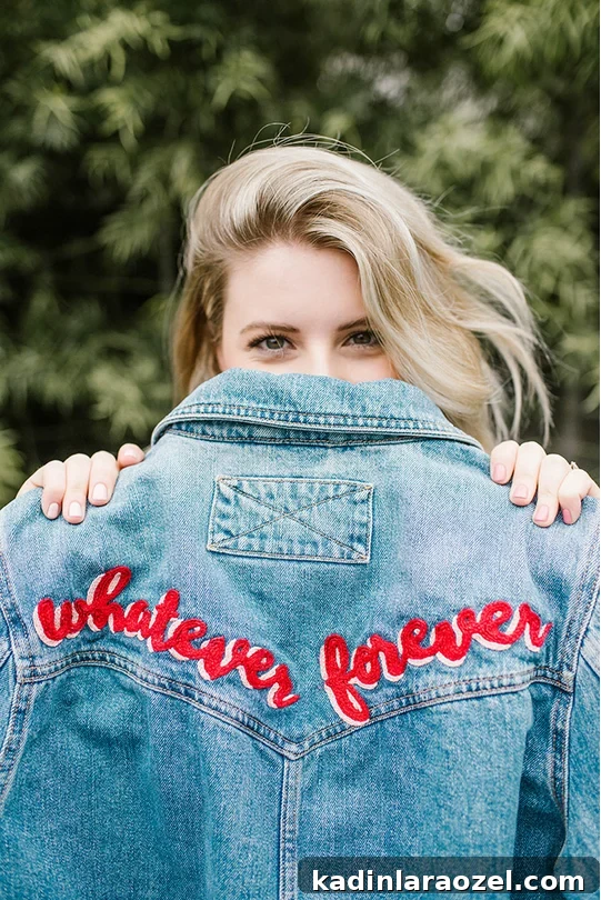 Jean Queen: 13 Stylish Ways to Upgrade Your Denim Wardrobe 14 Denim jacket emroidery from Lauren Conrad. Check out these 13 ways to upgrade denim clothing. #denim #denimdiy #jeansdiy #fashiondiy