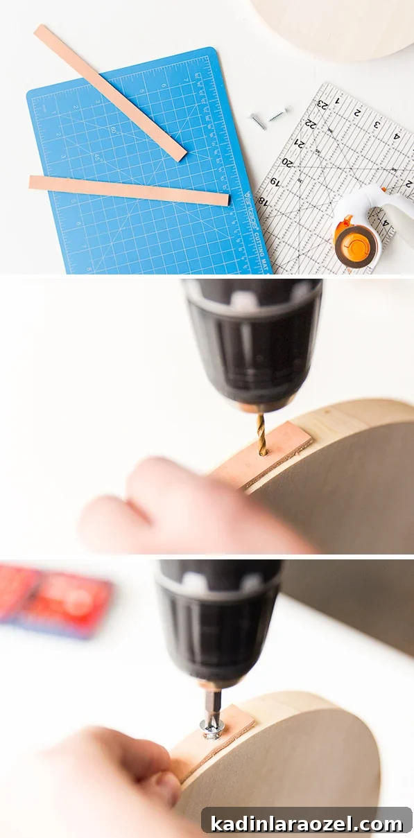 10-Minute DIY Leather Handle Serving Tray Tutorial 4 step by step instructions for making a wood serving board