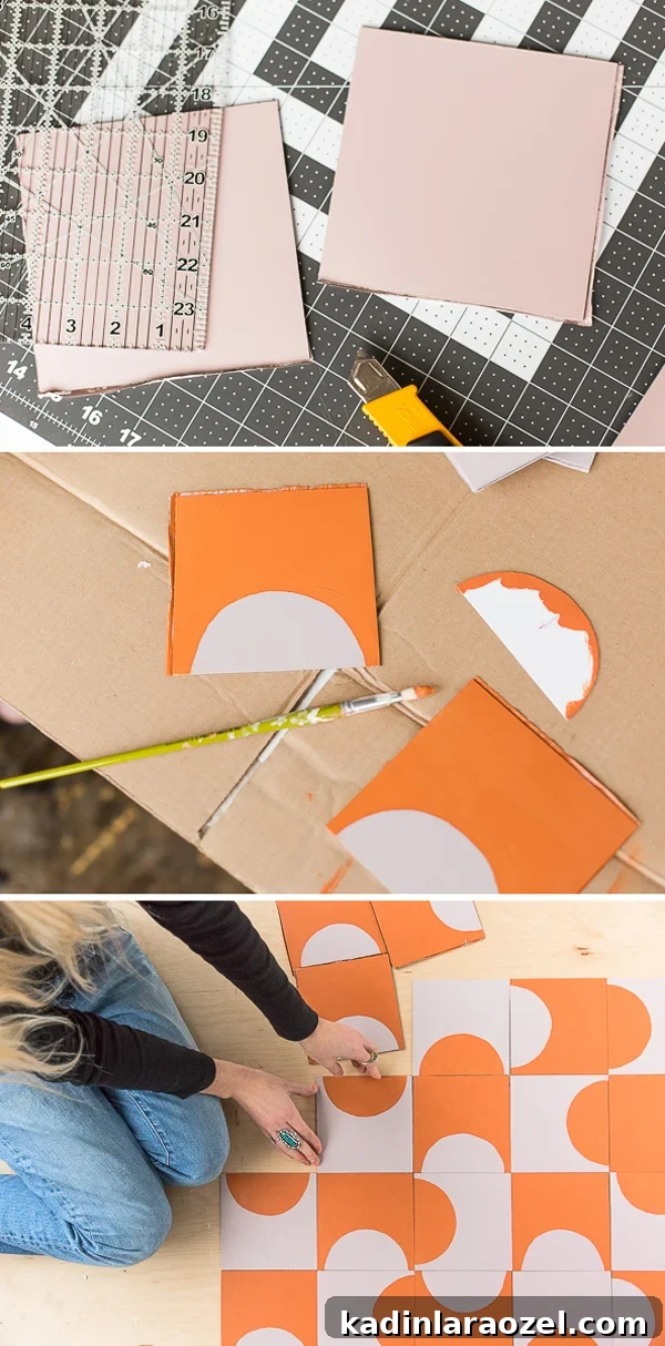 How to create your own (custom design) DIY floor tiles on a budget. #flooring #pattern #modern #cementtile #tilepatter