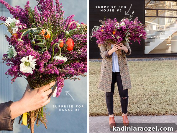 DIY Doorstep Flower Bomb: Surprise Your Neighbors with Blooming Planters 2 A DIY doorstep surprise....flower bomb! With a giant bouquet of heather, ranunculus, scabiosa, etc. #flowerpower #flowers #bouquet #floral #fall