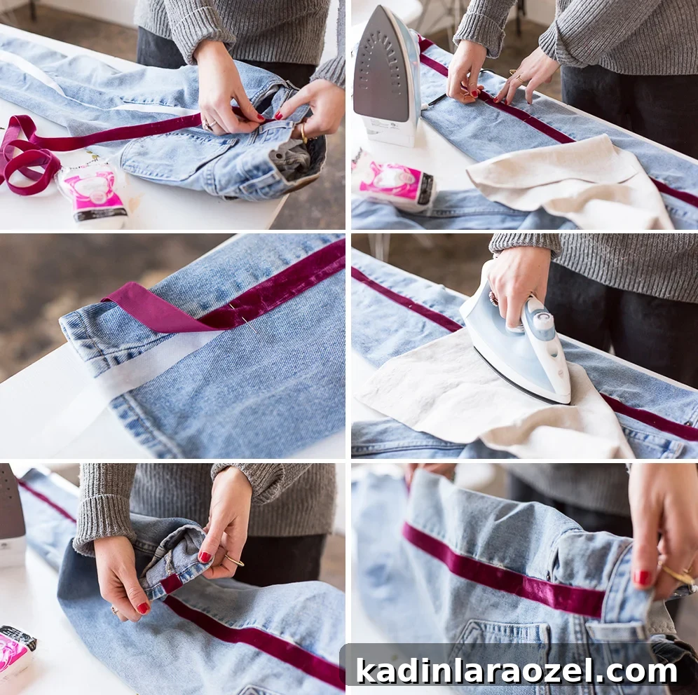 No-Sew DIY Side-Stripe Pants: Quick Upcycle Tutorial 3 How to make DIY side-stripe pants. They're no-sew! Click through for the tutorial. #nosew #pants #stripes #fashion #fashiondiy #diy #tutorial