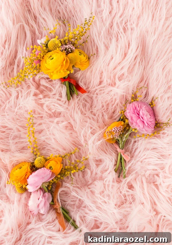 Spring Floral Mini Bouquets and Boutonnieres for Intimate Weddings 2 Spring mini florals (bouquet and boutonniere recipes for weddings and everyday entertaining) #flowers #florals #spring #springflorals #bouquet #ranunculus #diy