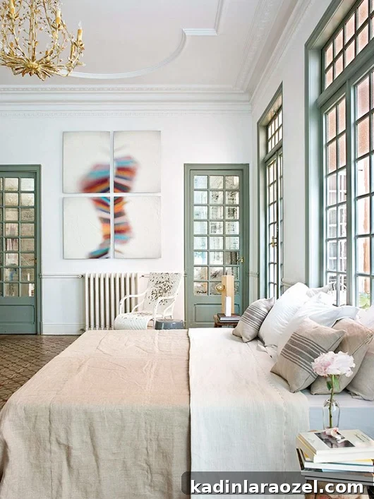 Why Sage Green Is Trending: 9 Reasons to Love the Shade 7 Photo of sage green moulding and window casings in large bedroom.