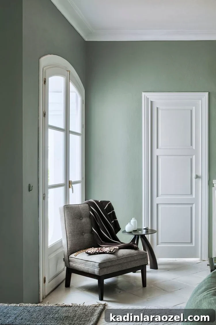 Why Sage Green Is Trending: 9 Reasons to Love the Shade 8 Photo of sage green seating area in traditional bedroom.