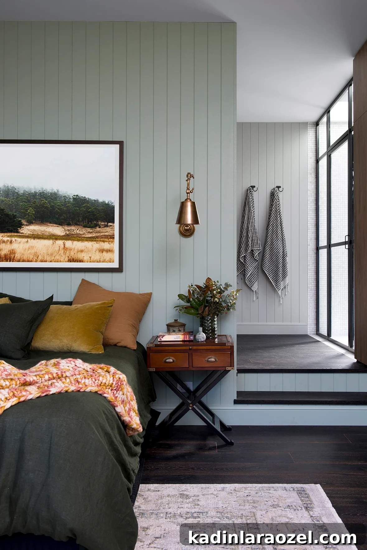 Why Sage Green Is Trending: 9 Reasons to Love the Shade 10 Photo of sage green seaboard walls in bedroom.