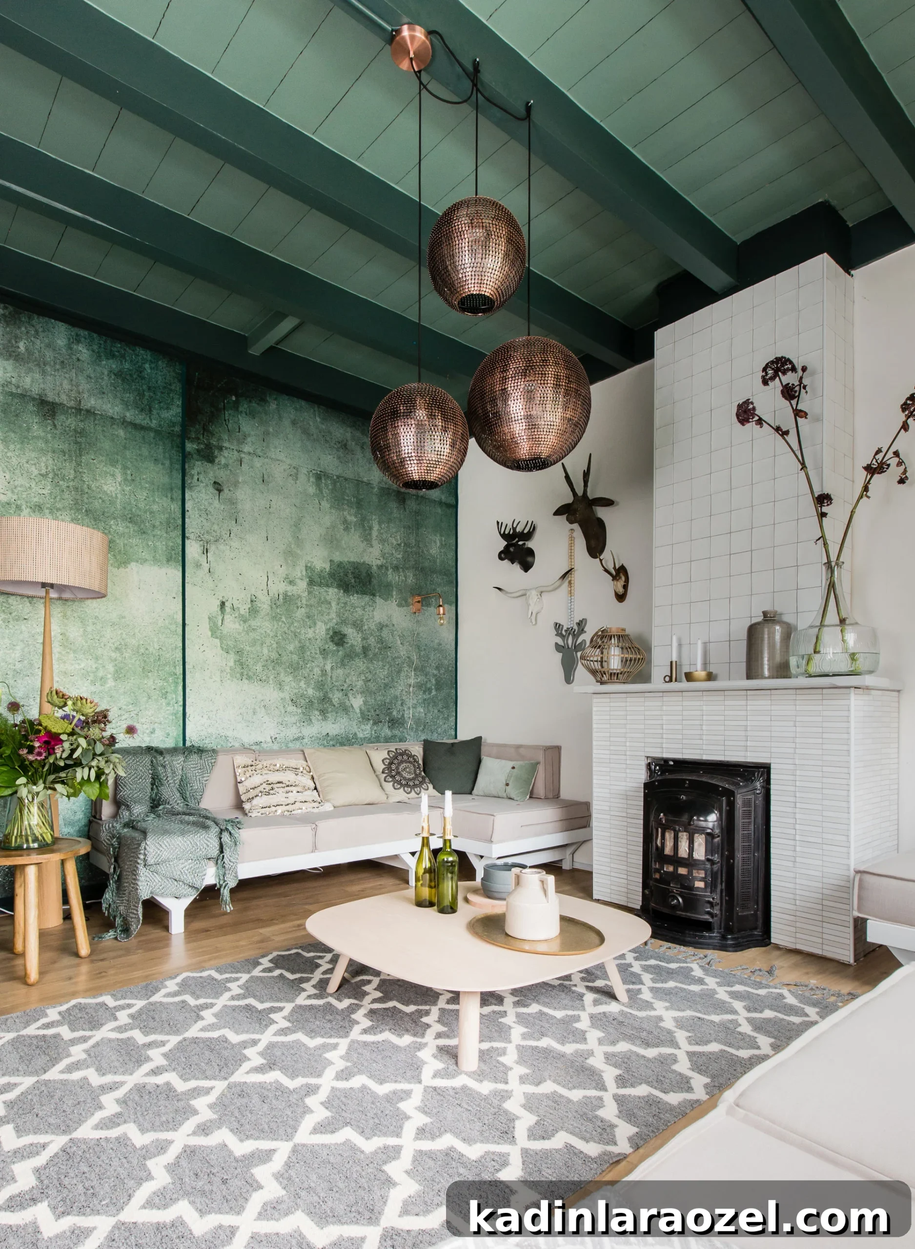 Are Painted Ceilings Worth It? Pros, Costs, and Style Tips 10 Accent architectural details with monochromatic green ceiling paint. Are you a fan of the painted ceiling trend? Join the debate! #ceilings #paintedceilings #trend #interiors