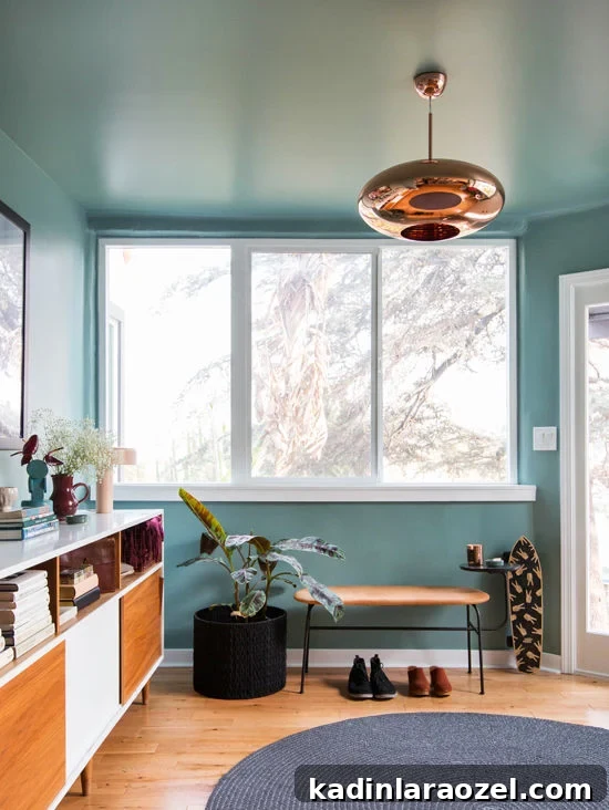 Are Painted Ceilings Worth It? Pros, Costs, and Style Tips 7 Designlovefest's painted entryway features monochromatic painted ceilings. Are you a fan of the painted ceiling trend? Join the debate! #ceilings #paintedceilings #trend #interiors