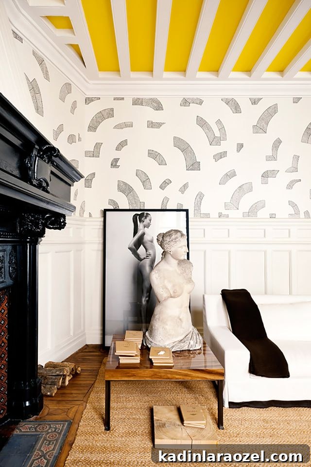 Are Painted Ceilings Worth It? Pros, Costs, and Style Tips 9 This space by Gilles and Bossier features a brightly painted ceiling with beams. Are you a fan of the painted ceiling trend? Join the debate! #ceilings #paintedceilings #trend #interiors