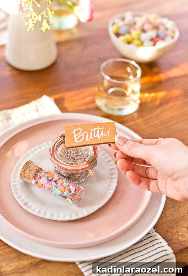 Host a Simple Spring Dinner Party for Mother's Day Celebration 5 How to throw a (minimal) spring dinner party - create leather place cards for guests. #spring #dinnerparty #entertaining #springentertaining