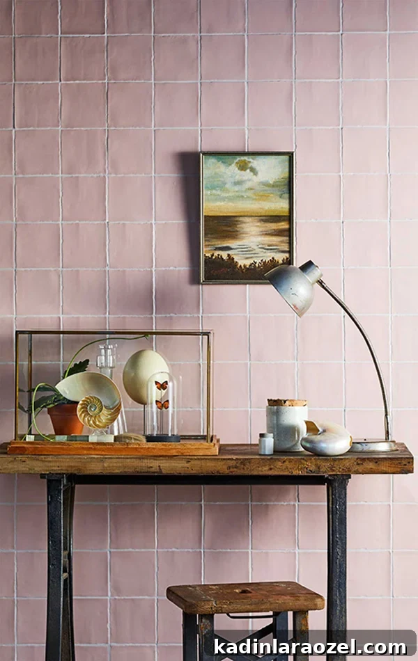 7 Stylish Ways to Use Wall Tile Beyond the Backsplash 6 Dusty pink tile walls. Yep, sure - when they look like this! #tiling #tilework #interiors #dustypink #uniquetilework