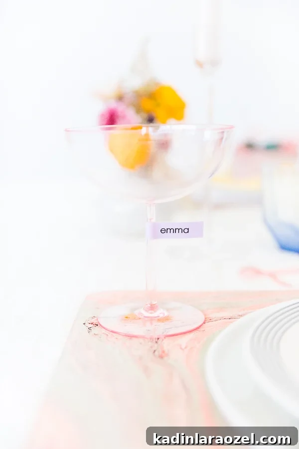 Spring Entertaining Idea: Make drink markers for parties that double as place cards. Click through for all 6 simple tablescape ideas for spring and Easter entertaining. #entertaining #modernentertaining #easter #pastels #flowerpower #floralcenterpiece #diy
