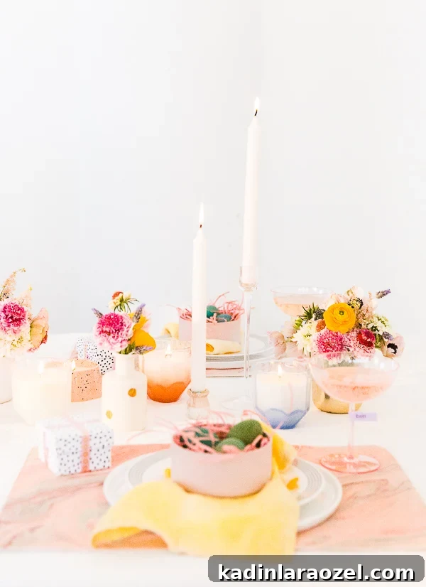 Spring Entertaining Ideas! Click through for all 6 simple tablescape ideas for spring and Easter entertaining. #entertaining #modernentertaining #easter #pastels #flowerpower #floralcenterpiece #diy