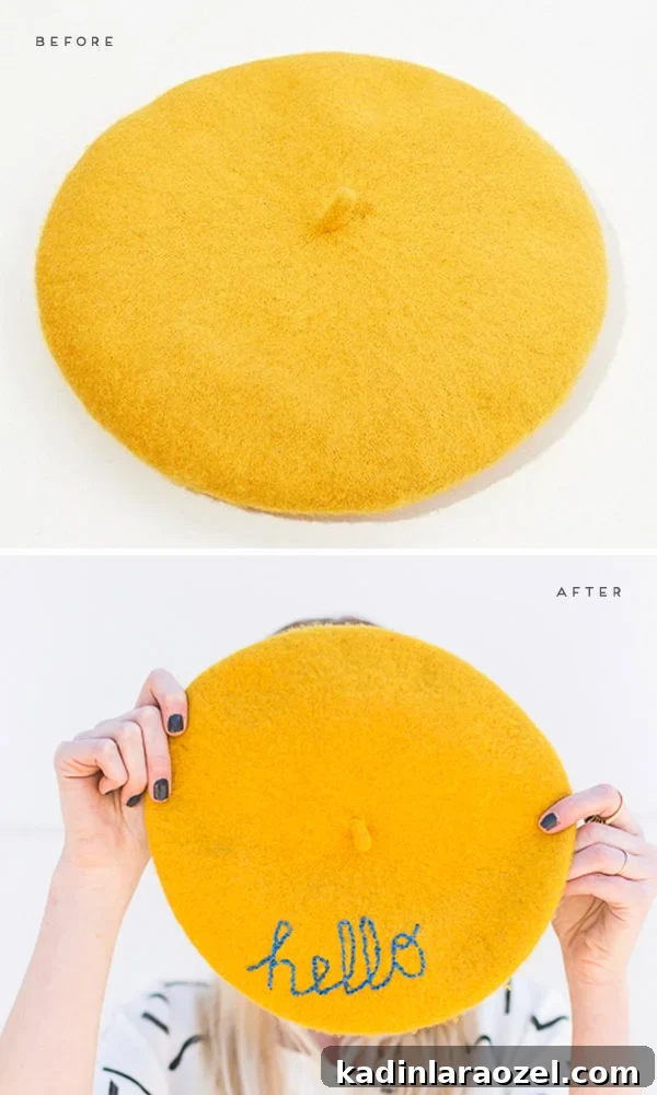 Embroider a message on an inexpensive beret to stand out from the crowd. #diy #embroidery #beret #tutorial #fashion