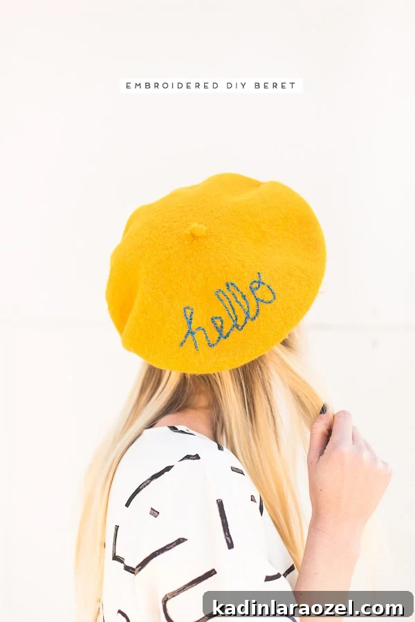 DIY Beret! Embroider a message on an inexpensive beret to stand out from the crowd. #diy #embroidery #beret #tutorial #fashion