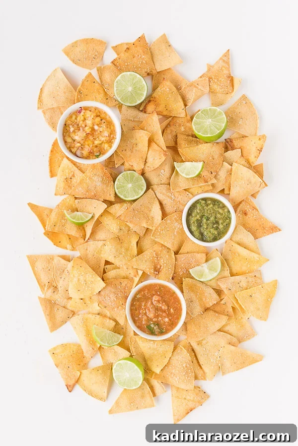 Homemade Lime Tortilla Chips and 3 Salsas for Cinco de Mayo 4 Homemade chips and salsa with lime. Click through for the recipes. #chipsandsalsa #recipe #yum