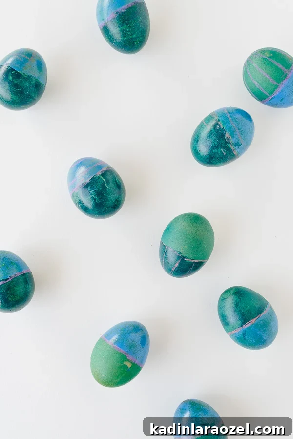 Blue and green abstract design on Easter eggs, inspired by artist Mark Rothko