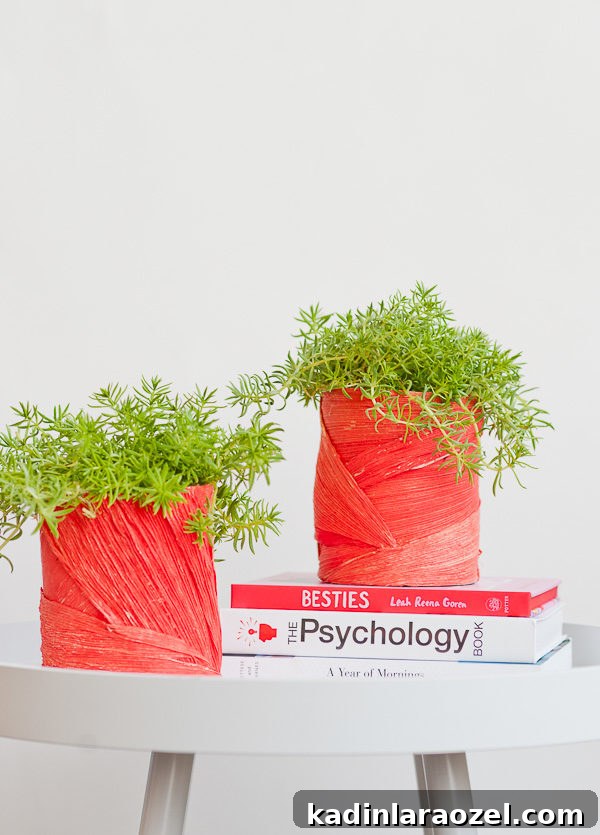 Use corn husks for this DIY up-cycled planter project that features bright colors and cool texture.