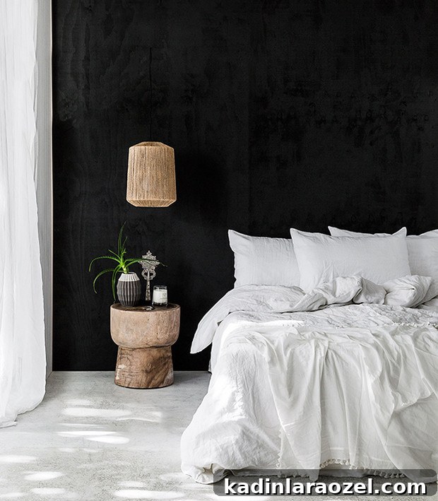 bedroom with crisp white linens and natural accents