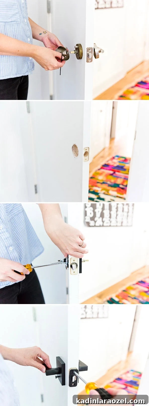 How to install new door hardware in under 15 minutes! Who knew it was this easy. Click through for more! #installdoorhardware #diyroommakeover #doorhardware