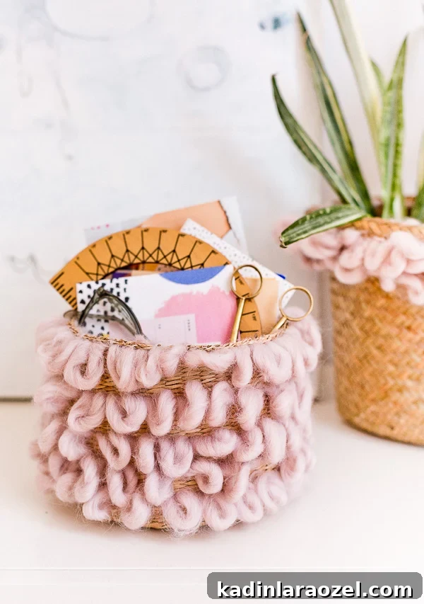DIY Woven Loop Baskets for Organization and Storage #diystorage #diy #diyorganization #diybasket