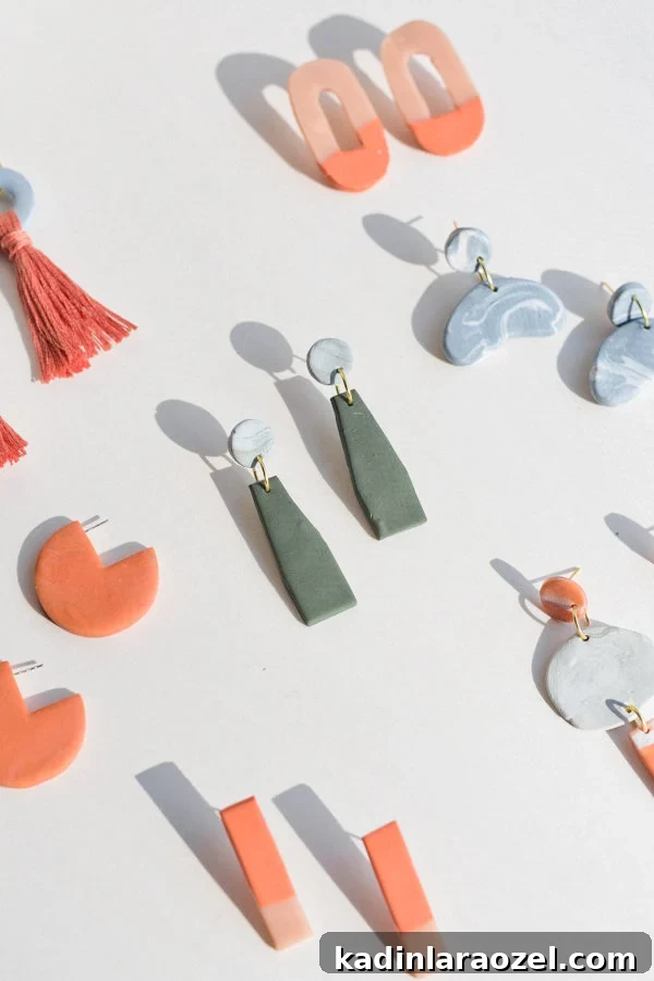 Make Clay Earrings: DIY Techniques to Craft Head-Turning Jewelry 2 Clay earrings made of polymer in geometric shapes and trending colors