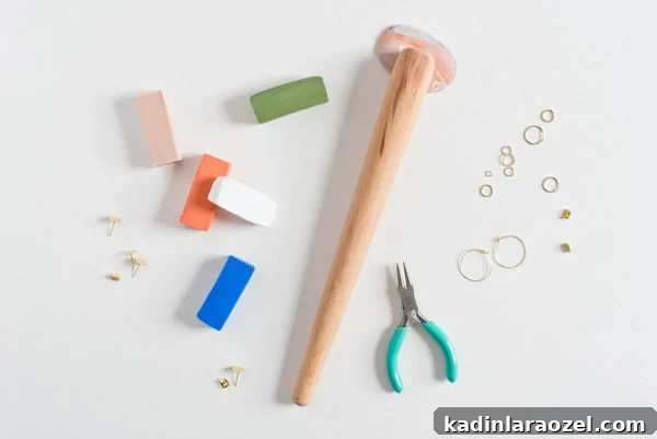 Make Clay Earrings: DIY Techniques to Craft Head-Turning Jewelry 3 Supplies laid out for clay earrings on white backdrop